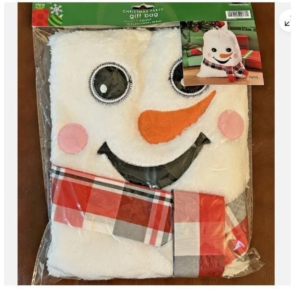 NEW Christmas happy Snowman cloth gift bag 13.5